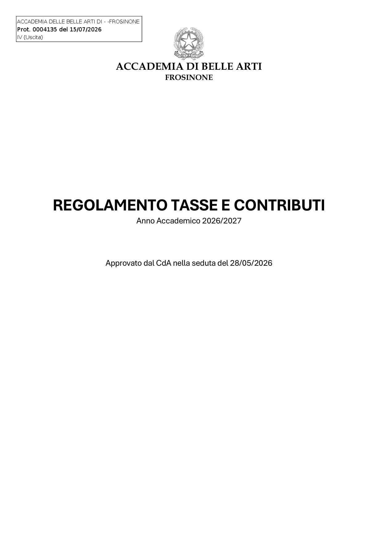 Anteprima di Regolamento Tasse E Contributi A.A. 2026 2027