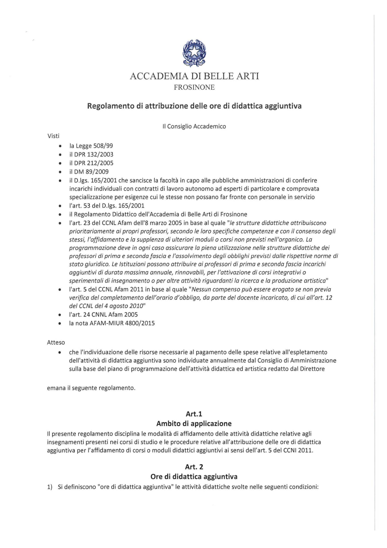 Anteprima di Regolamento Attribuzione Didattica Aggiuntiva
