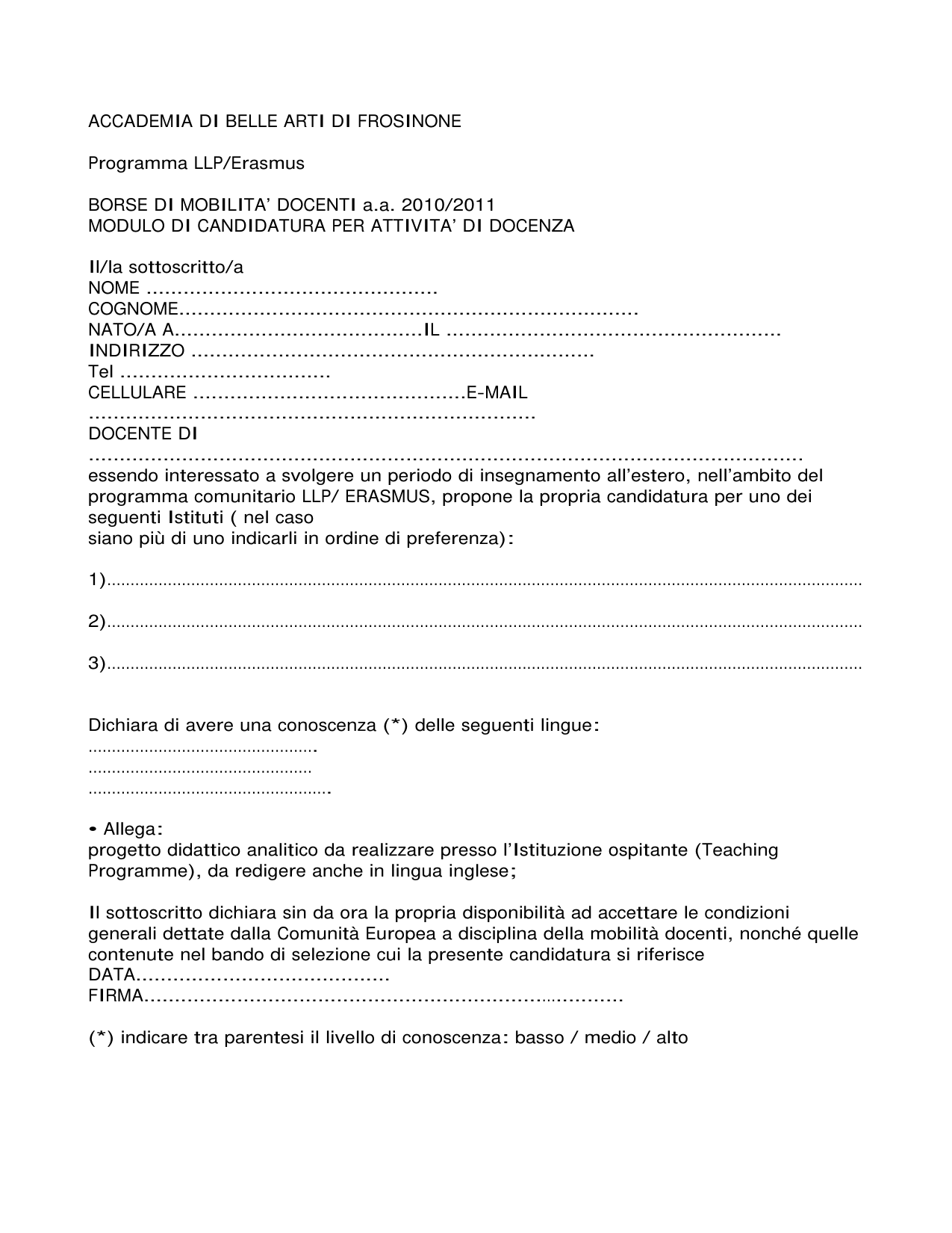Anteprima di Candidatura Erasmus Docenti