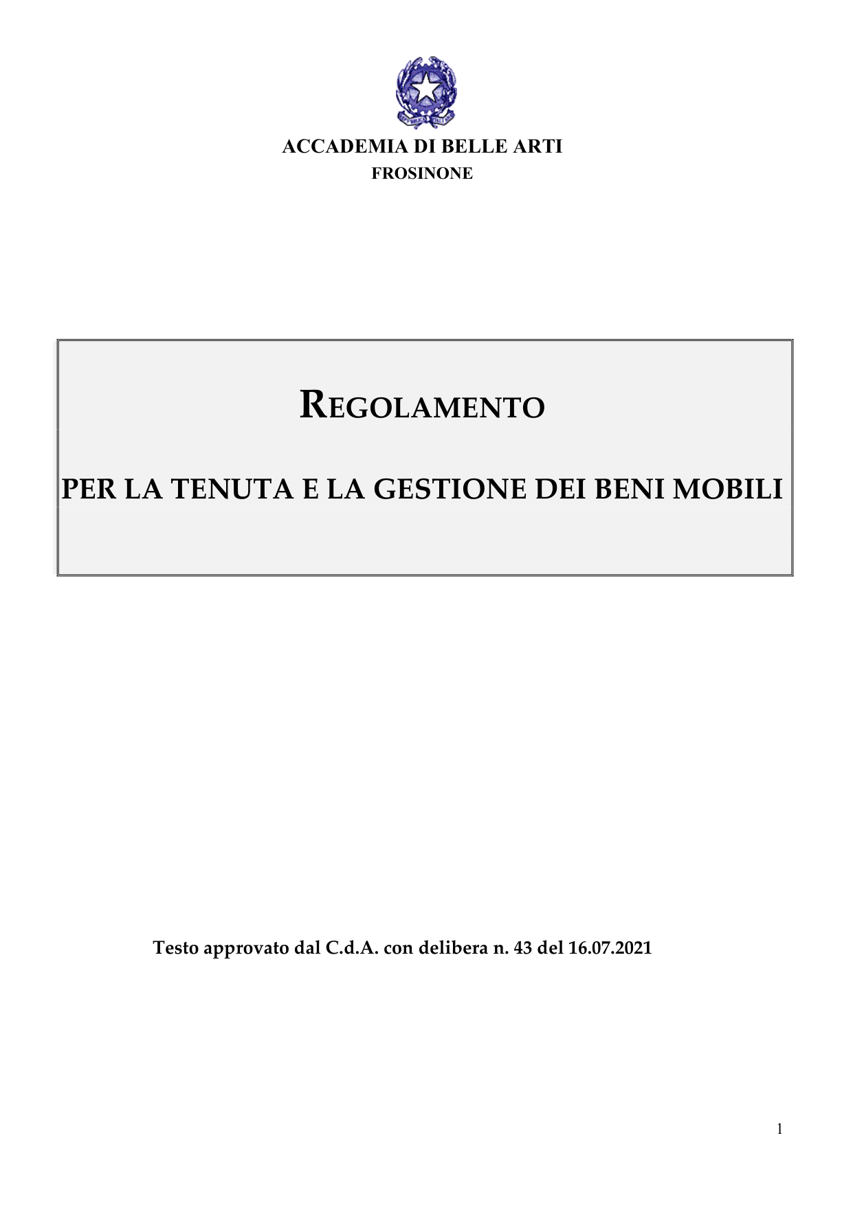 Anteprima di Regolamento Beni Mobili