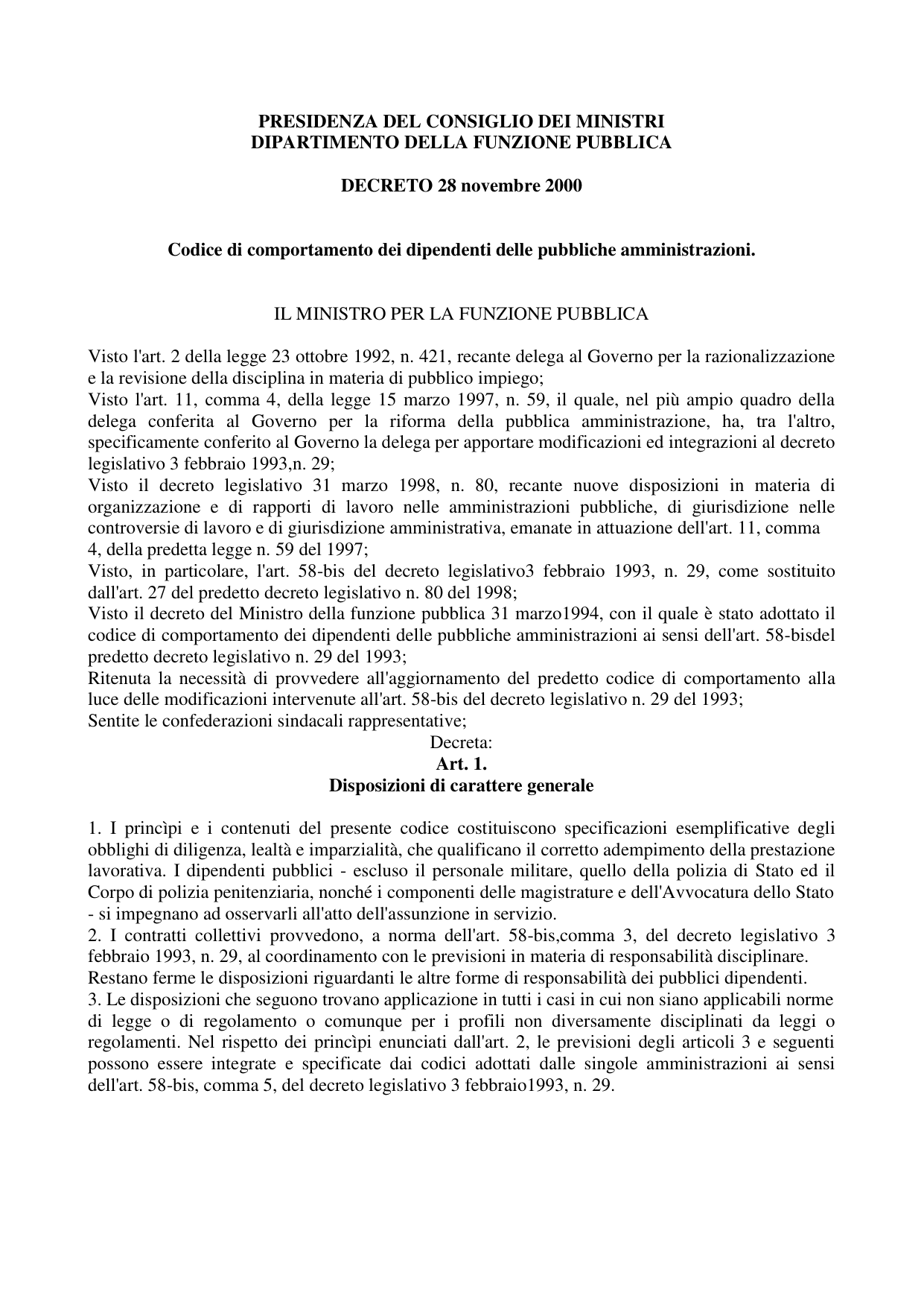 Anteprima di Codice Di Comportamento Dei Dipendenti Delle Pubbliche Amministrazioni