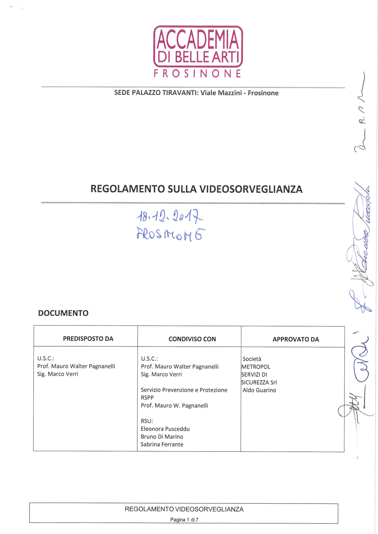 Anteprima di Regolamento Sulla Videosorveglianza