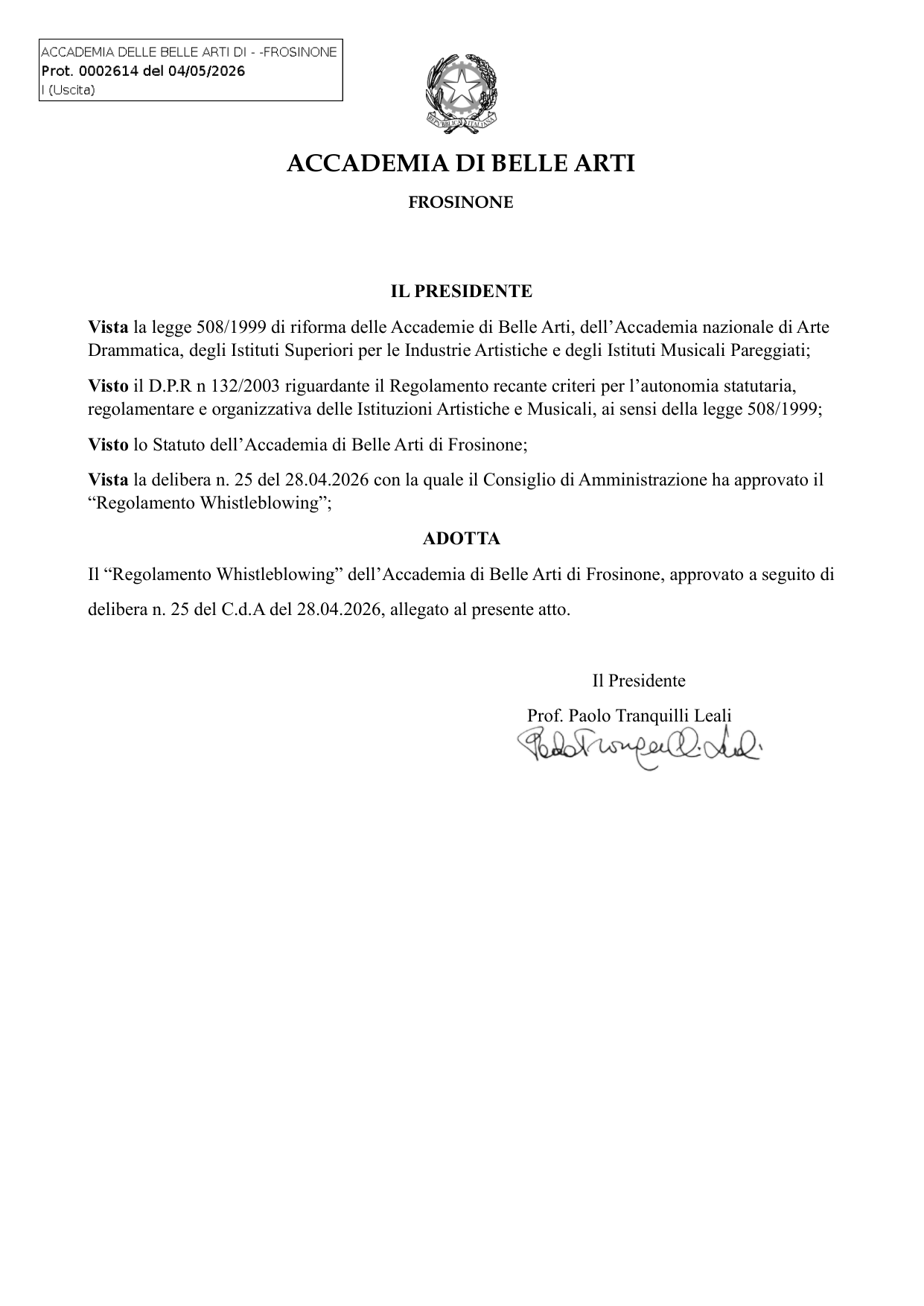 Anteprima di Regolamento Whistleblowing