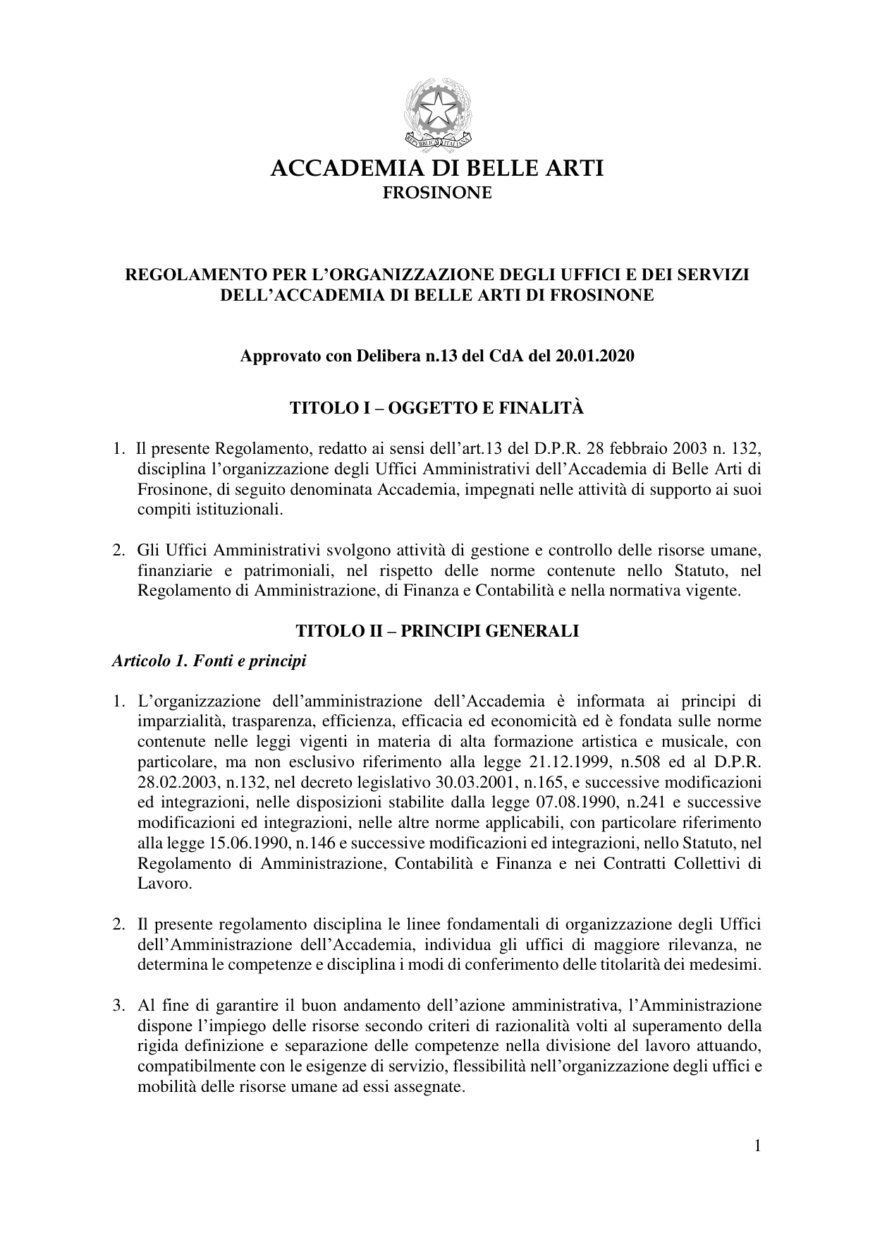 Anteprima di Regolamento Per L'organizzazione Degli Uffici E Dei Servizi