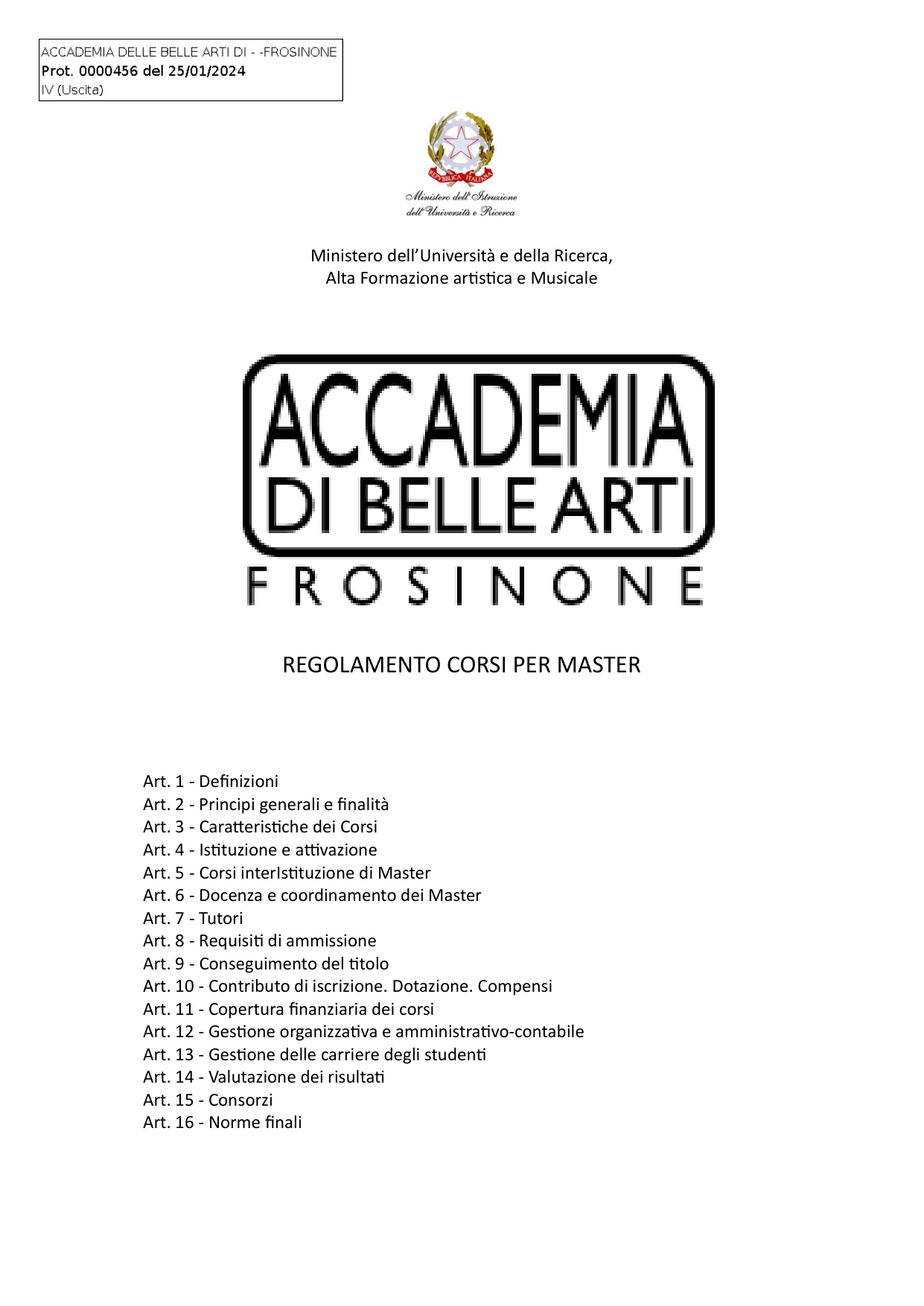 Anteprima di Regolamento Master