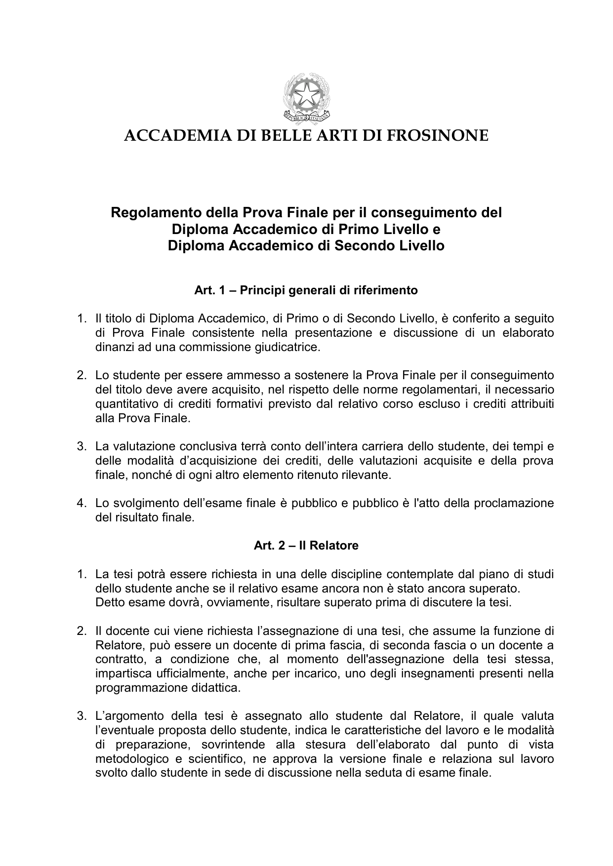 Anteprima di Regolamento Tesi