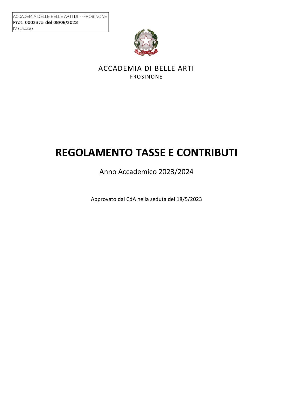 Anteprima di Regolamento Tasse E Contributi 2023/24
