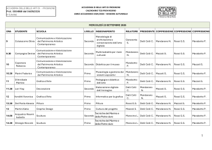 Anteprima di Calendario Tesi Sessione Autunnale A.A. 2025-2026 - Provvisorio