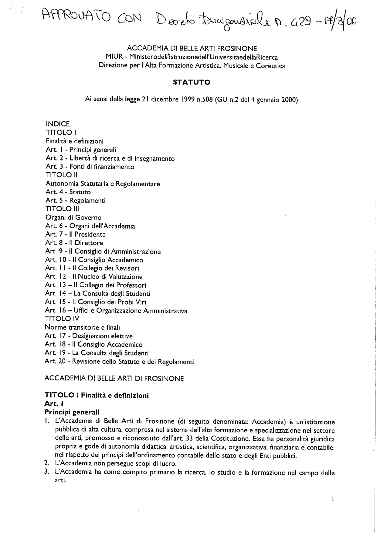 Anteprima di Statuto