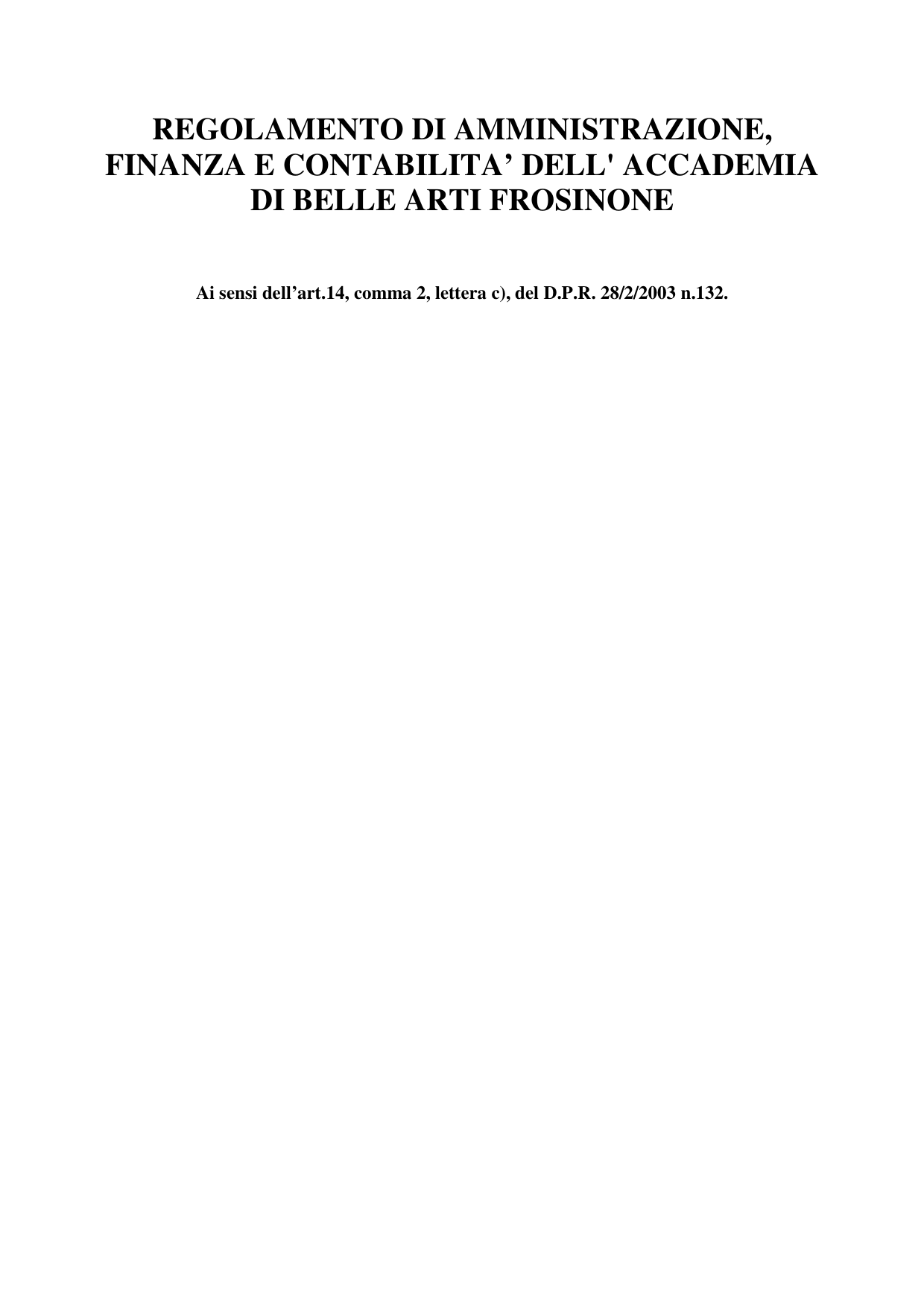 Anteprima di Regolamento Di Amministrazione, Finanza E Contabilità