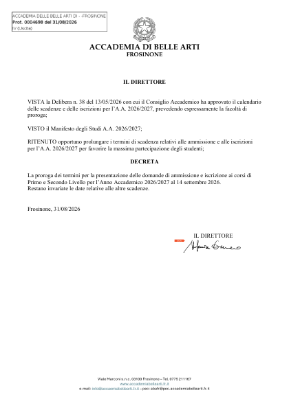 Anteprima di Decreto proroga ammissioni e iscrizioni A.A. 2026-27