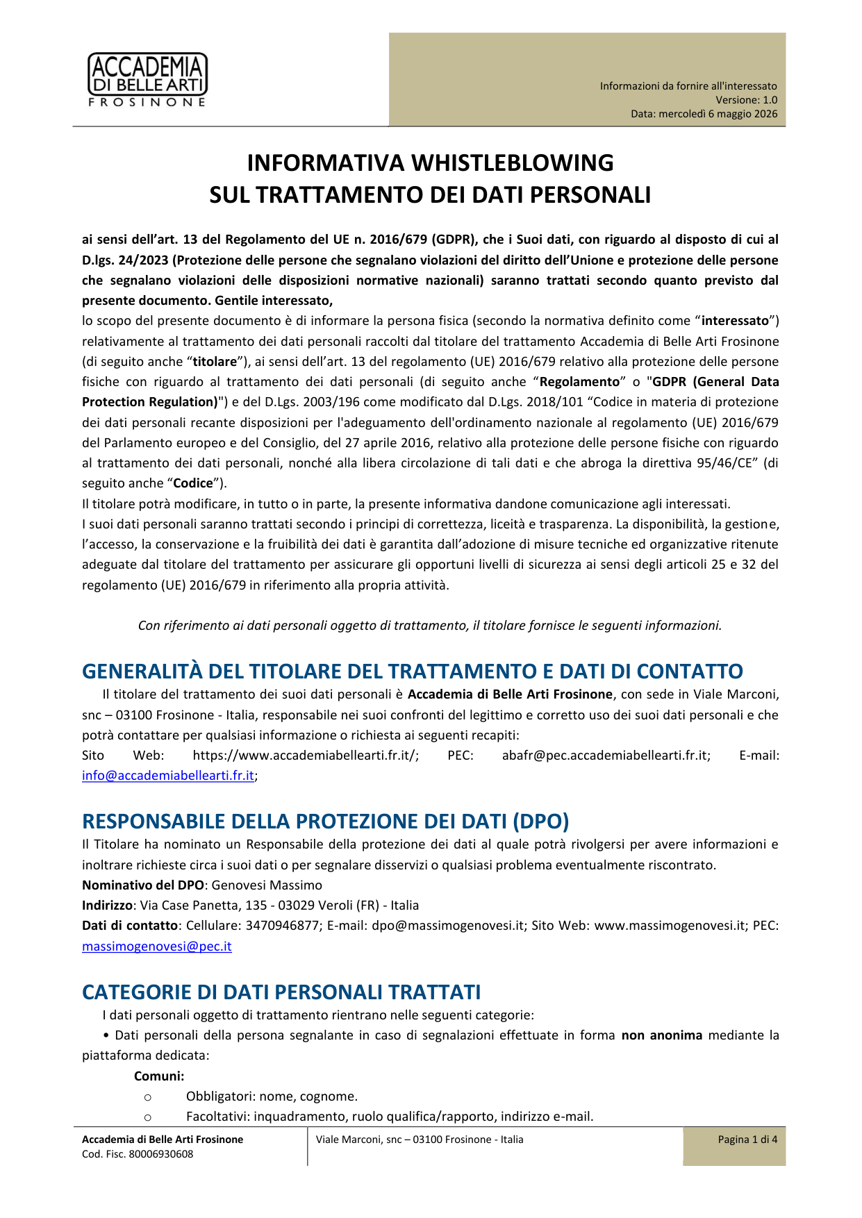 Anteprima di Informazioni da fornire all'interessato - GE02