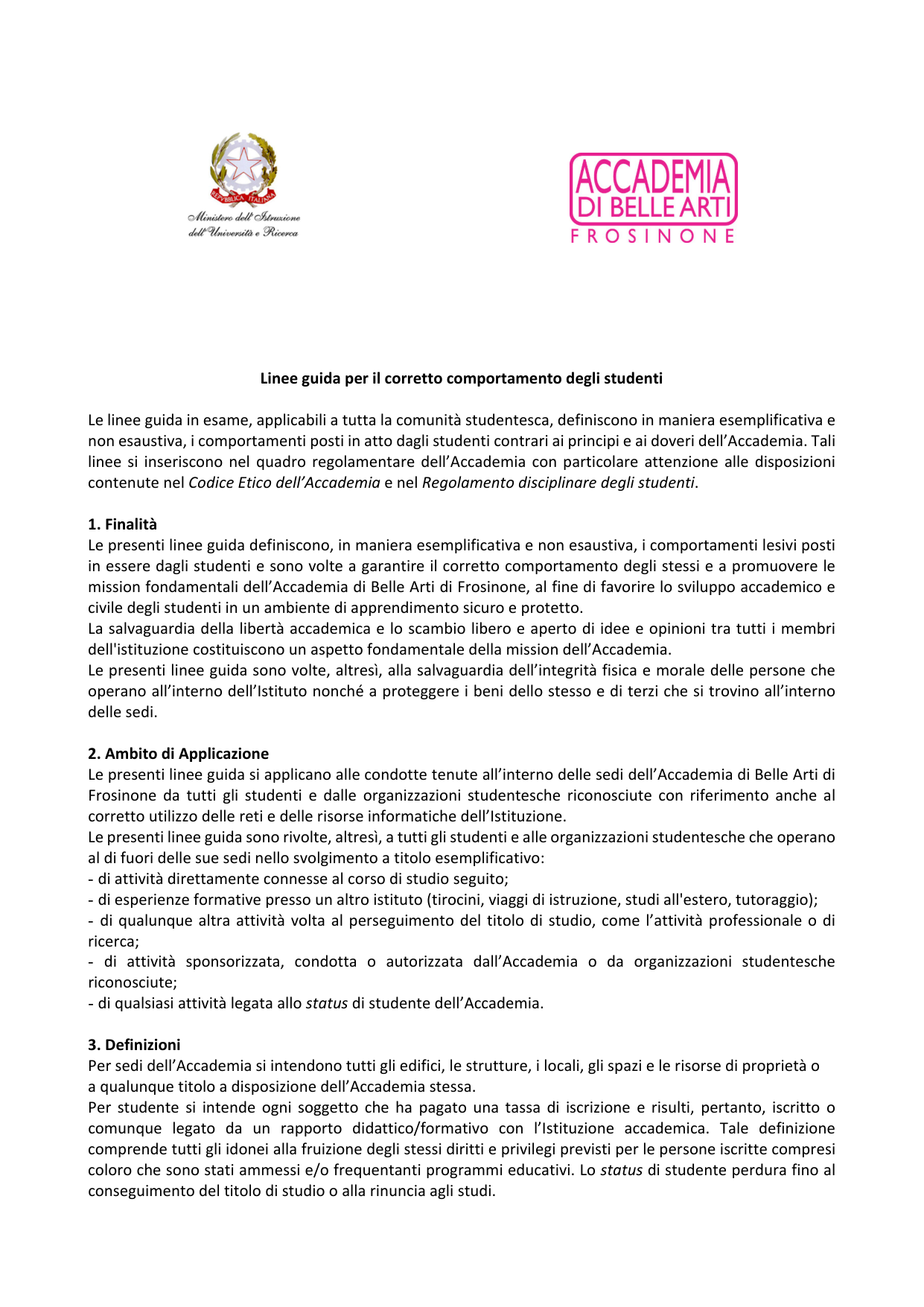 Anteprima di Linee Guida Per Il Corretto Comportamento Degli Studenti