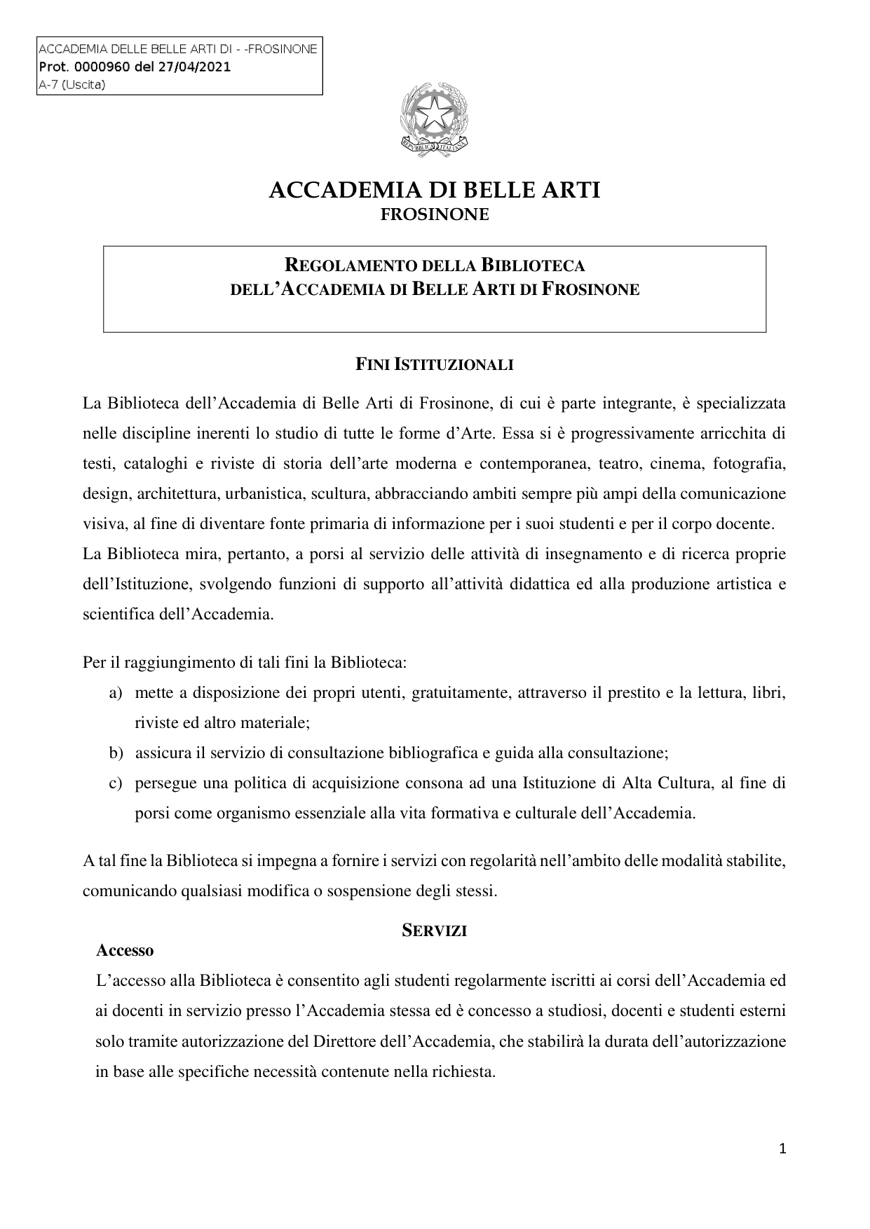 Anteprima di Regolamento Biblioteca