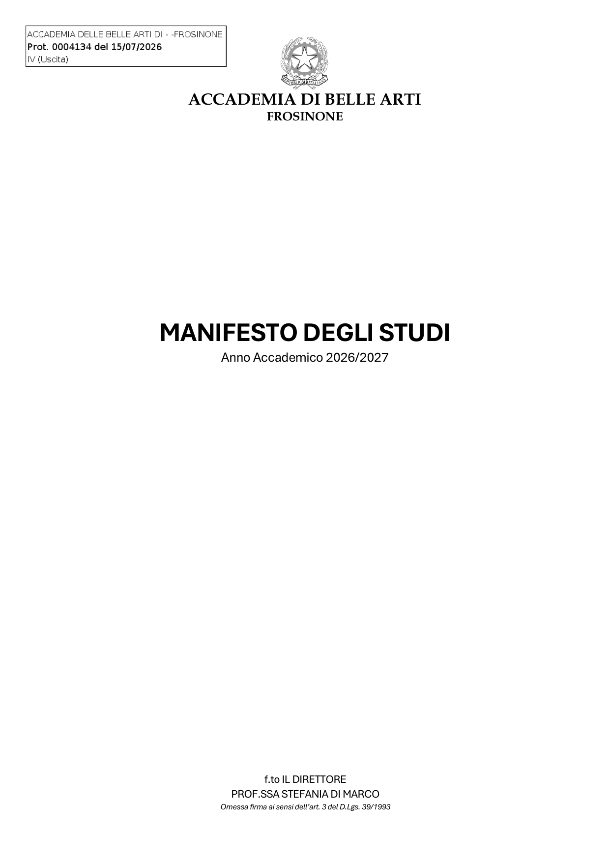Anteprima di Manifesto Degli Studi A.A. 2026 2027