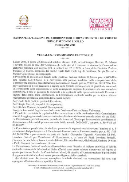 Anteprima di Verbale n. 1 elezione coordinatori di corso  22.10.2026