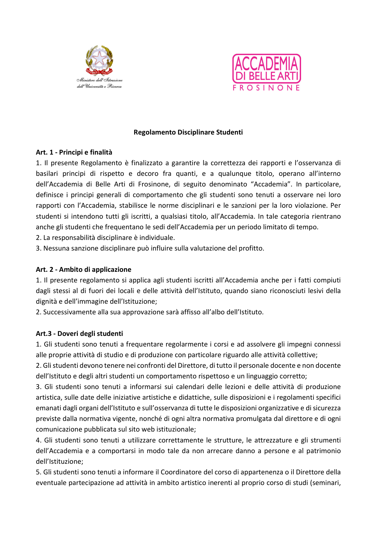 Anteprima di Regolamento Disciplinare Studenti